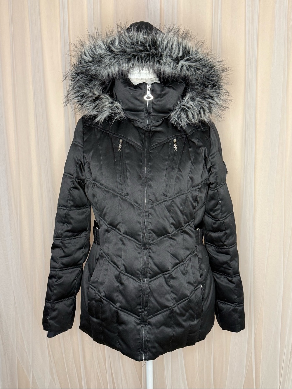 ZeroXposur Black Hooded Faux-Fur Trim Puffer Coat